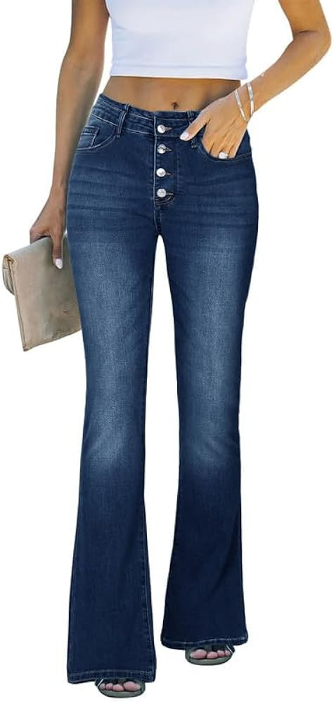 Genleck Women's Stretch Flare Jeans - High Waisted Bell Bottom Jeans Trendy Tummy Control Bootcut... | Amazon (US)
