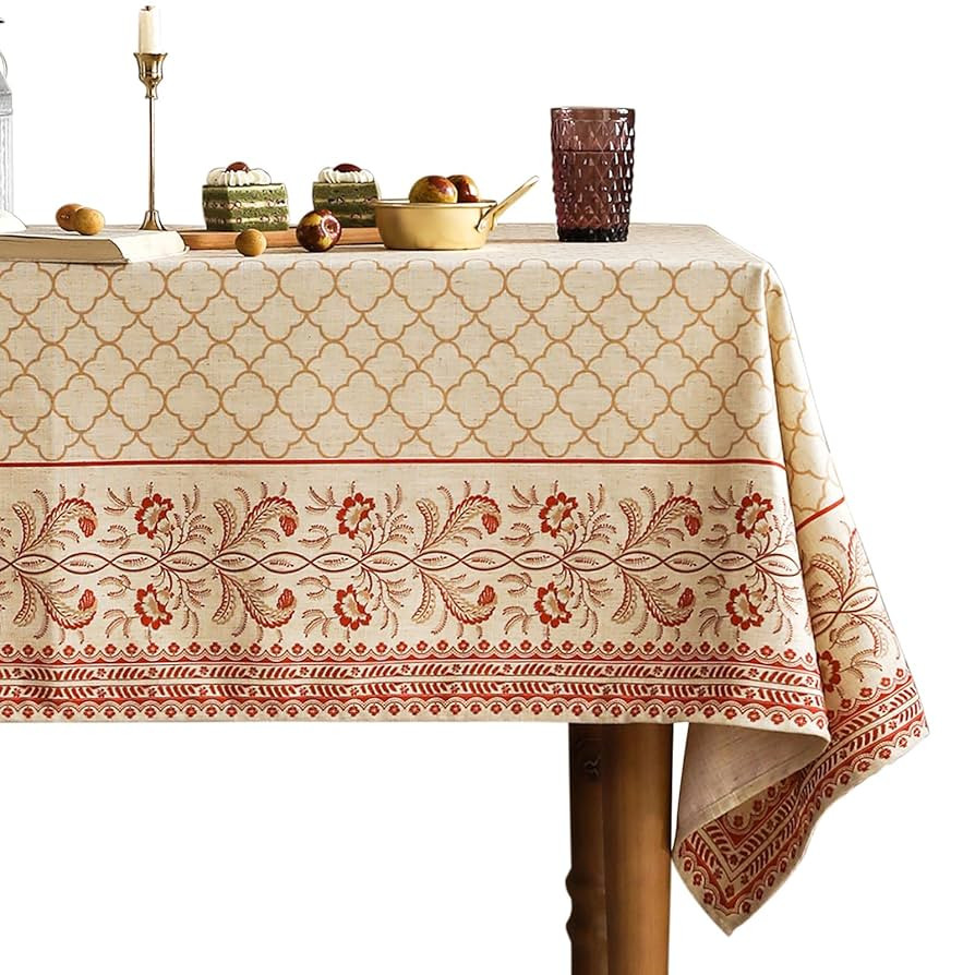 ISAENNE Designer Linen Floral Small Square Tablecloth,Pale Yellow Farmhouse Indoor Table Cloth,Du... | Amazon (US)