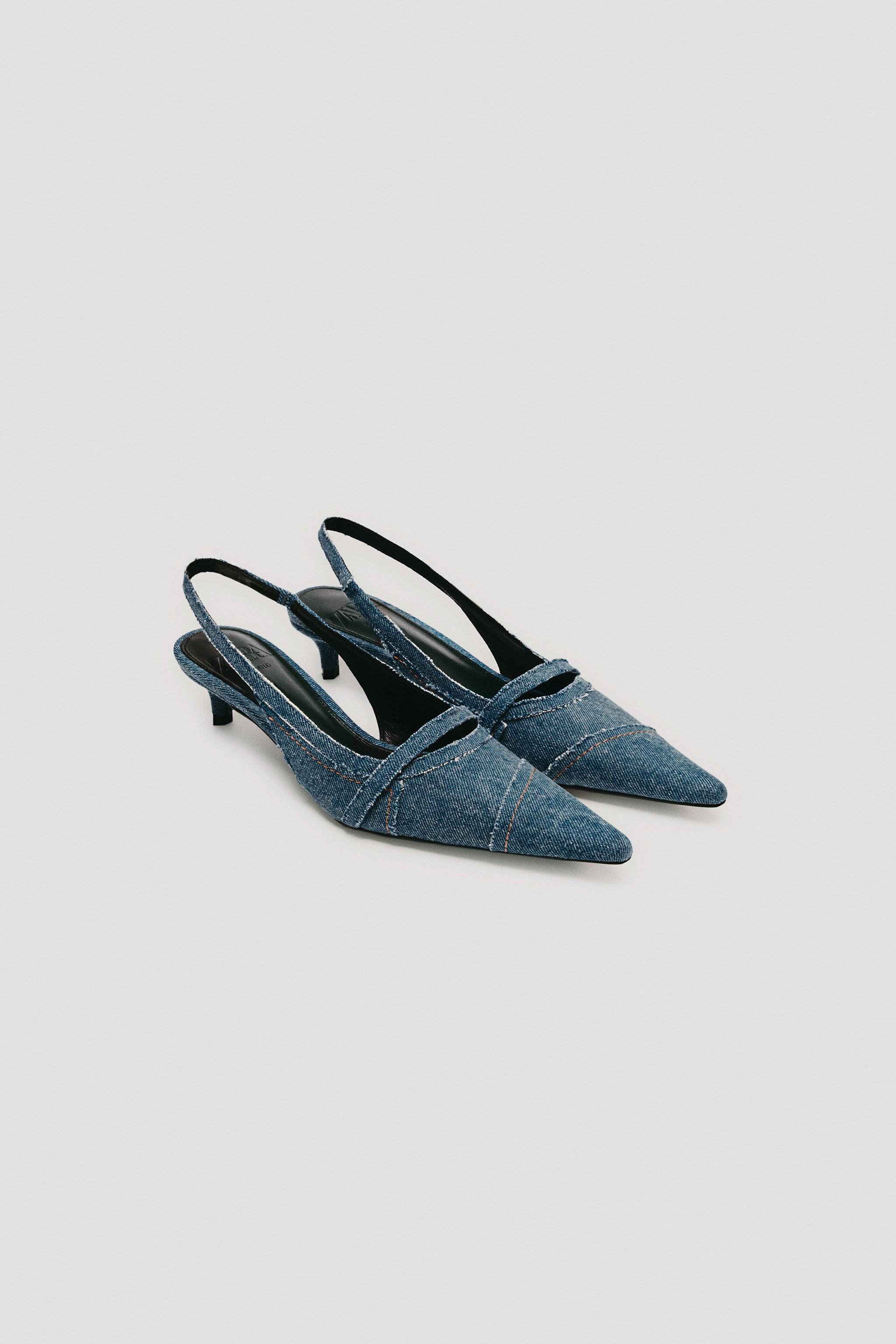 LIMITED EDITION DENIM KITTEN HEEL SLINGBACKS | Zara US