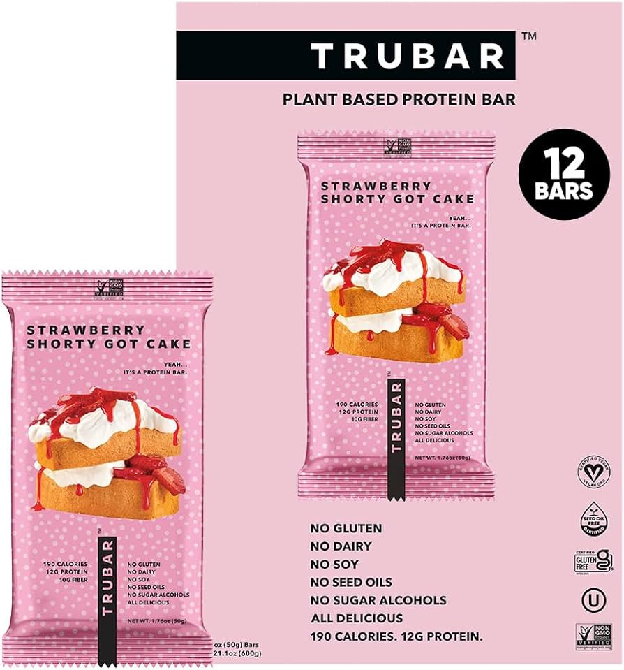 TRUBAR Vegan Protein Bar, Strawberry Shorty Got Cake, Gluten Free, Plant Based Protein, Dairy Fre... | Amazon (US)