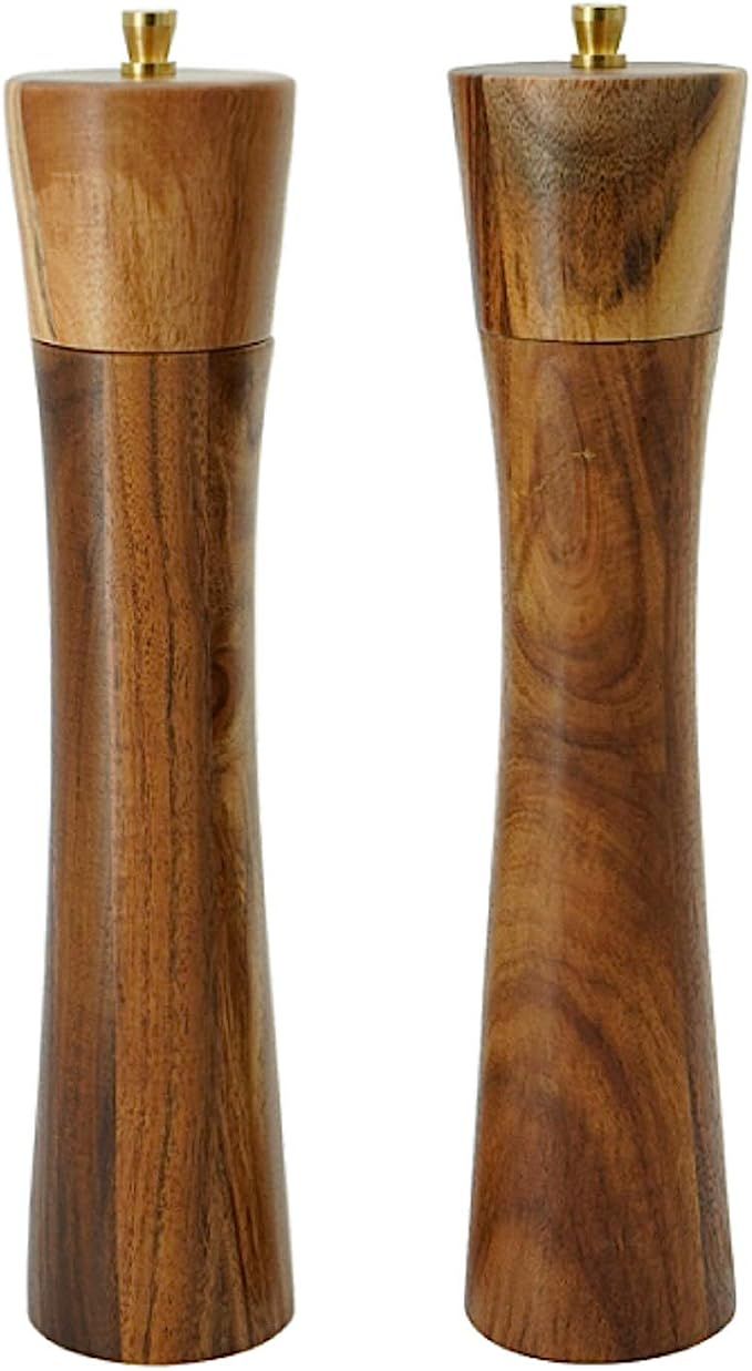 Salt and Pepper Grinder set,10inch Acacia Wood salt and pepper grinders refillable kit with Adjus... | Amazon (US)