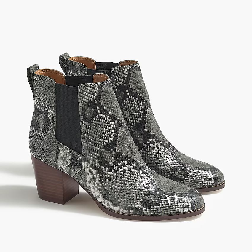 Snakeskin-print Rory heeled boots | J.Crew Factory