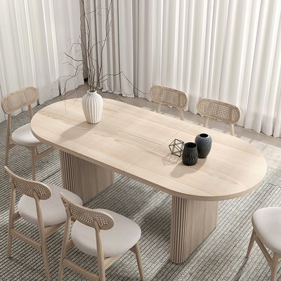 Japandi 63"-79" Oval Extendable Whitewash Dining Table Butterfly Leaf 8 Seater-Homary | Homary