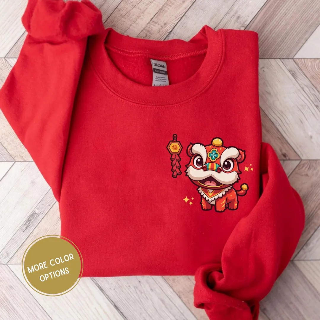 Chinese Lion Dance Sweatshirt Lunar New Year Dancer Sweater Lion Dancing Celebrate Shirt Traditio... | Etsy (US)