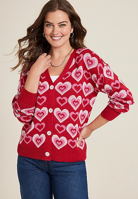 Heart Button Front Cardigan | Maurices