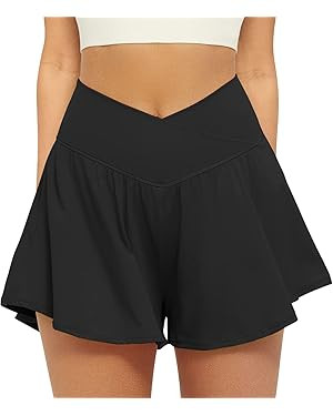 FireSwan Crossover Athletic Shorts for Women 2 in 1 Flowy Running Shorts with Pockets Spandex But... | Amazon (US)