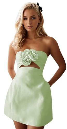 Monvelli Women's Sage Green 3D Flowers Homecoming Dresses 2026 for Teens Floral Satin Short Prom Ball Gowns with Pockets Size 16 | Amazon (US)