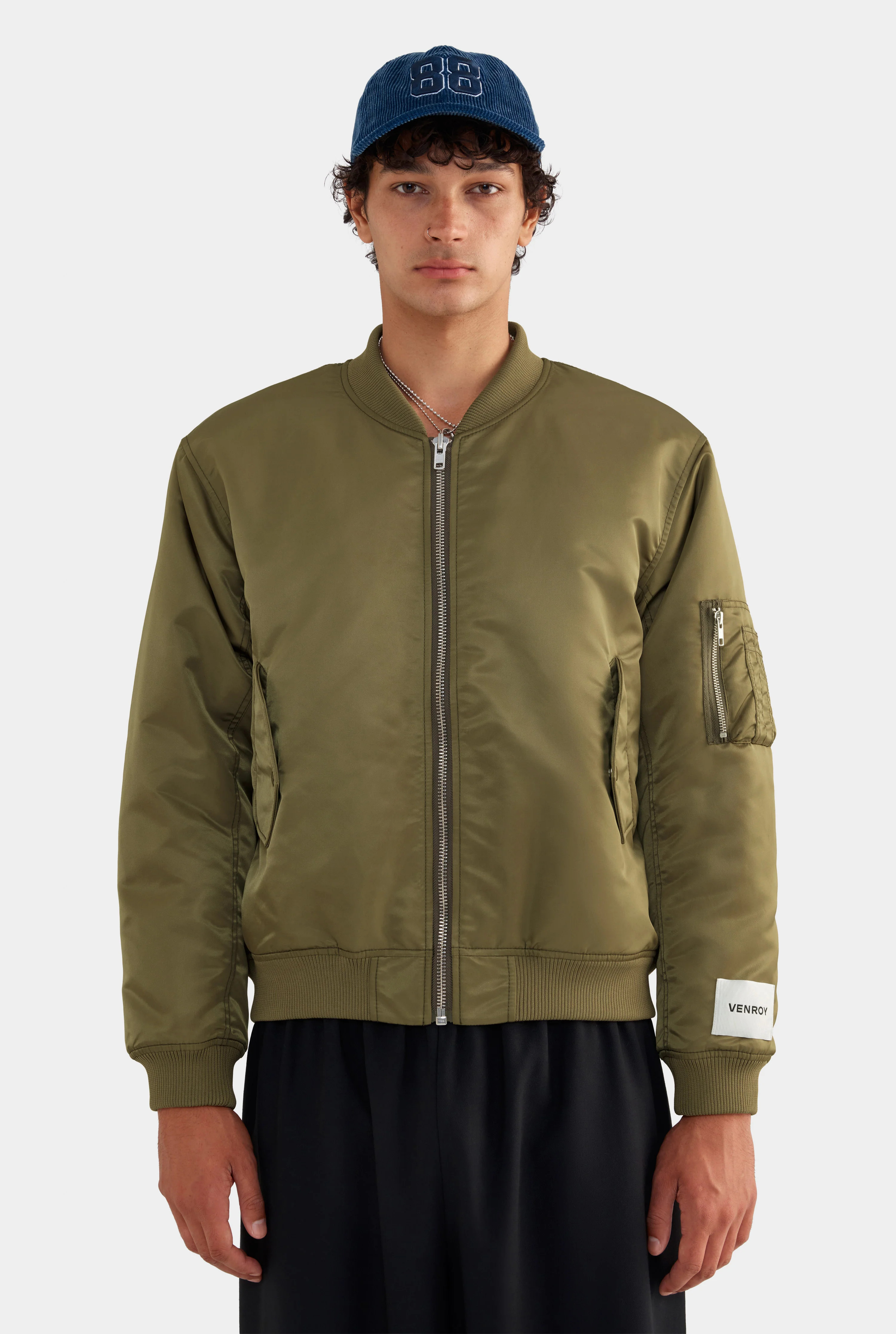 Mens Nylon Bomber Jacket in Khaki | Venroy | Venroy AU
