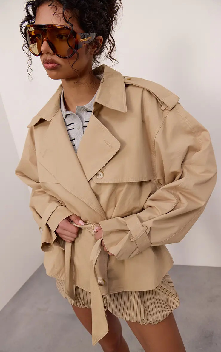 Ecru Cropped Twill Trench Jacket | PrettyLittleThing UK