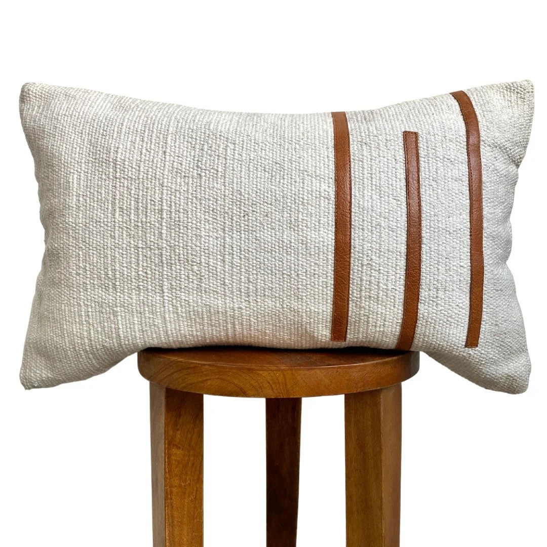 Striped Leather Lumbar Pillow Camel Decorative Pillow - Etsy | Etsy (US)