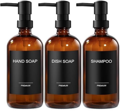 GMISUN Amber Glass Soap Dispenser, 2 Pack Bathroom Hand Soap Dispenser with Plastic Pump, 16 Oz Kitchen Hand and Dish Soap Dispenser Set, Modern Vintage Liquid Brown Soap Dispensers Bottle | Amazon (US)
