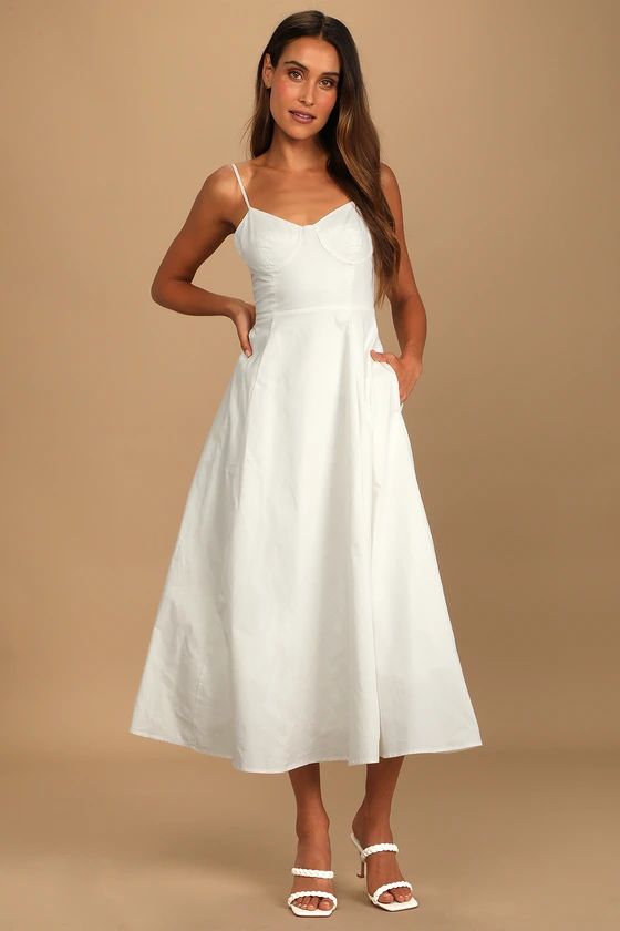 Feeling Dreamy White Bustier Sleeveless Midi Dress | Lulus (US)