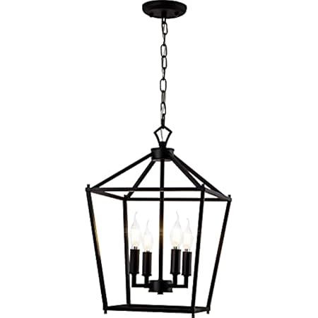 MOTINI 4-Light Bronze Lantern Pendant Light 12" Geometric Cage Farmhouse Chandelier Chain Hanging Fo | Amazon (US)