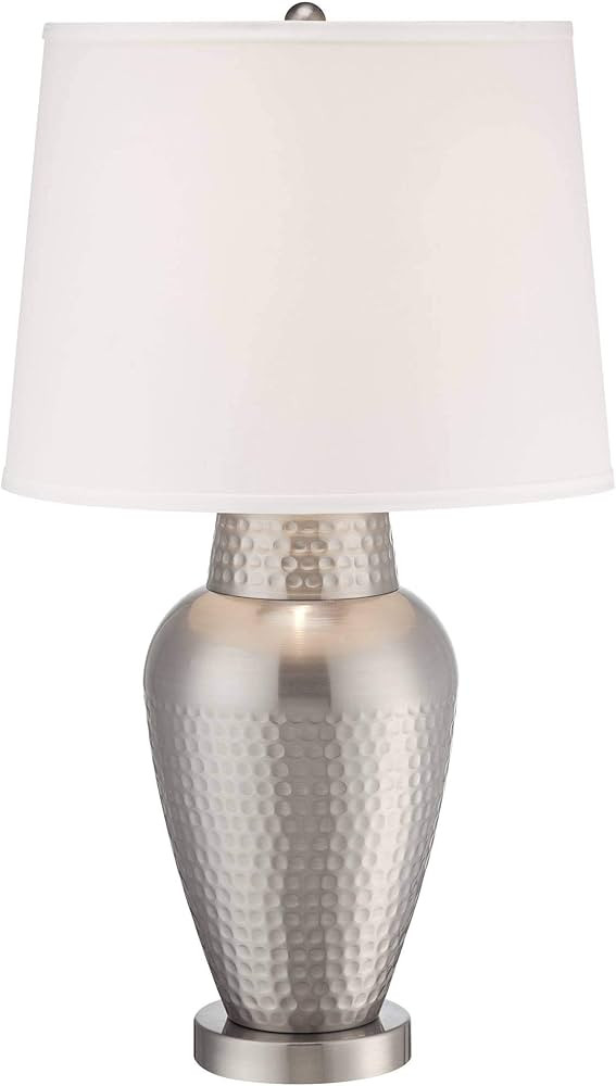 360 Lighting Rupert Modern Table Lamp 25" High Brushed Nickel Metal Hammered Vase White Linen Tap... | Amazon (US)