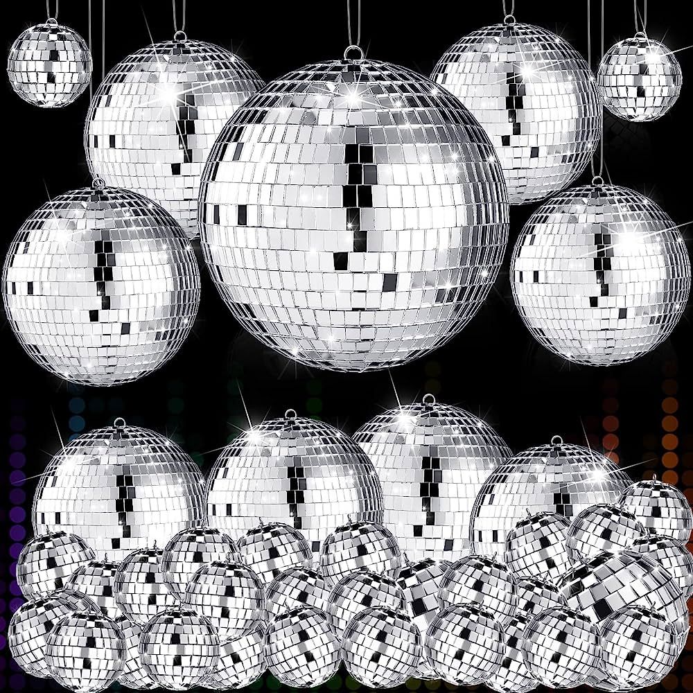 Hoolerry 65 Pcs Christmas Mirror Disco Balls Ornaments Different Sizes Bulk Reflective Hanging Di... | Amazon (US)