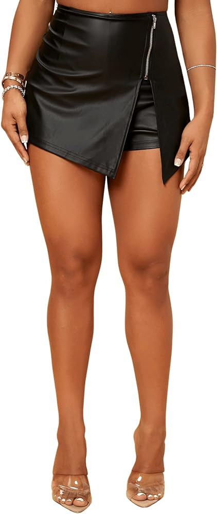 SweatyRocks Women's Metallic High Waist PU Leather Shorts Wide Leg Stretchy Shorts Hot Pants | Amazon (US)