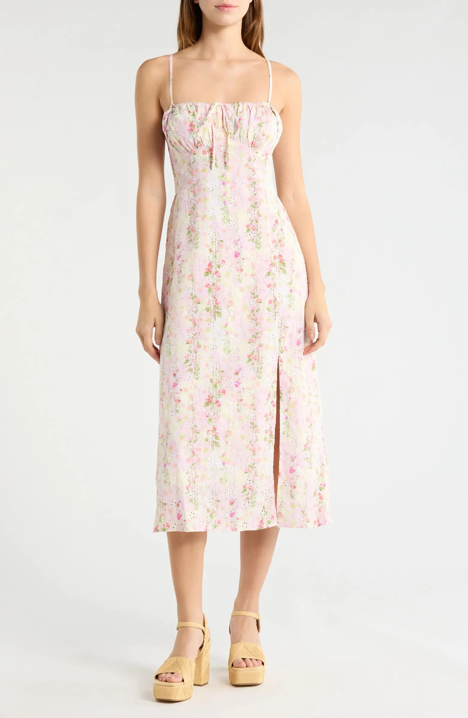 Floral Eyelet Corset Midi Sundress | Nordstrom