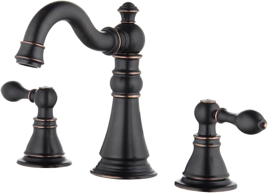 Two Handle Bathroom Sink Faucet Oil Rubbed Bronze 3 Hole Bathroom Faucet with Pop up Drain, 8 Inc... | Amazon (US)