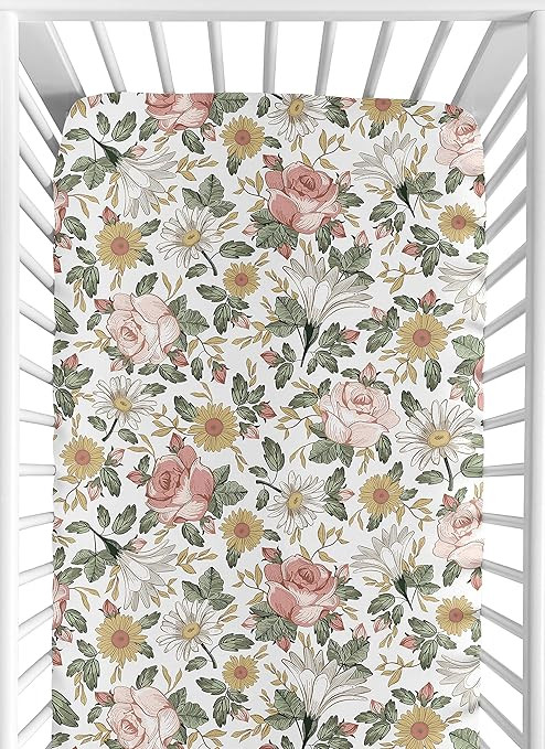 Sweet Jojo Designs Vintage Floral Boho Girl Fitted Crib Sheet Baby or Toddler Bed Nursery - Blush... | Amazon (US)