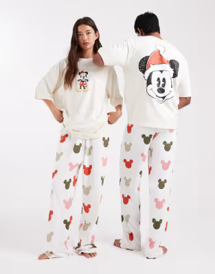 ASOS DESIGN Disney pajama set with Christmas Mickey Mouse graphic in cream | ASOS (Global)