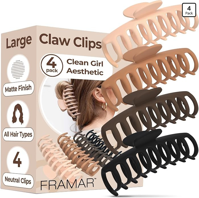 FRAMAR Extra Large Claw Clips For Thick Hair \u2013 Hair Claws Pack, Large Hair Clips For Thick H... | Amazon (US)