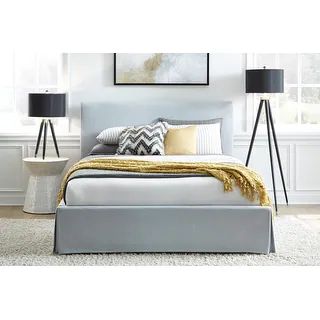 Sur Upholstered Skirted Sky Blue Panel Bed - Overstock - 31289037 | Bed Bath & Beyond