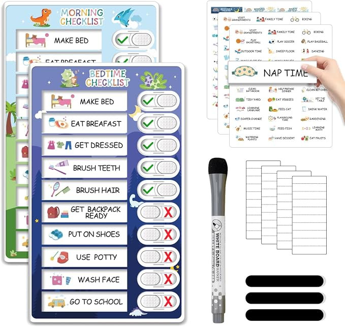 Upgraded 2 in 1 Bedtime/Morning Routine Chart - Magnetic Chore Chart for Toddlers, Cute Visual Sc... | Amazon (US)