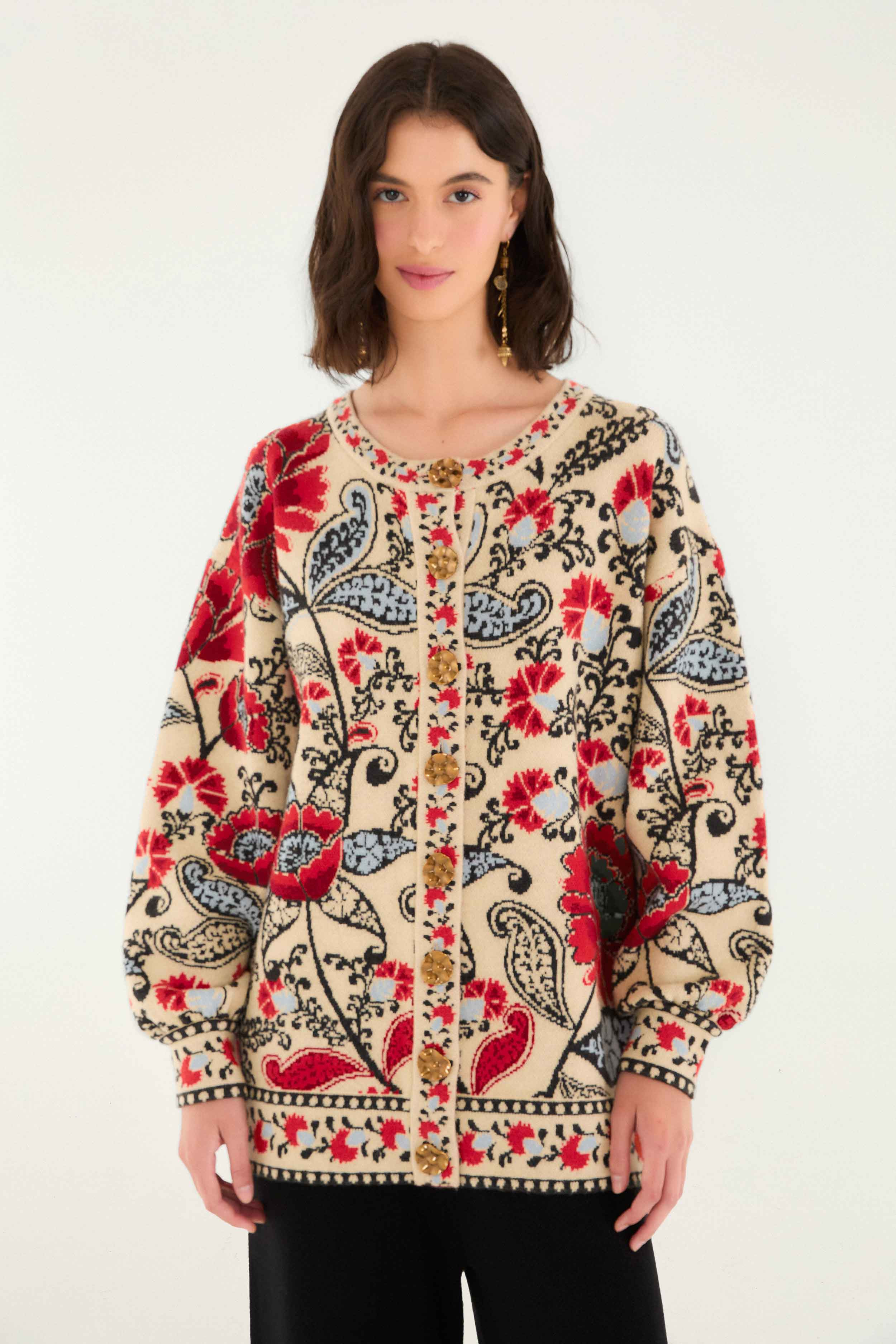 Sand Francesca Knit Cardigan, FRANCESCA SAND / M | FarmRio (US)