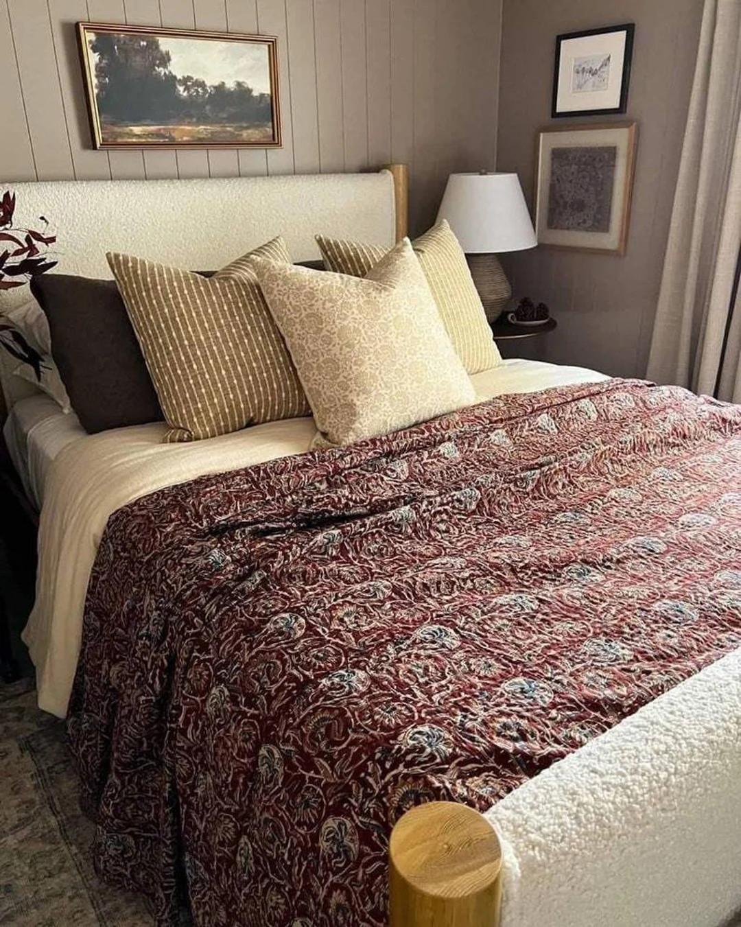 Handmade Burgundy Kantha Quilt: Floral Indian Cotton Bedding - Etsy Canada | Etsy (US)