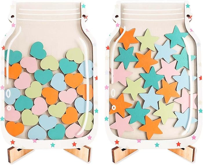 Magnetic Reward Jar for Kids, 2 Pack Star Jar Reward System with Heart and Star Tokens, Wooden Be... | Amazon (US)
