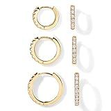 PAVOI 18K Gold Plated 925 Sterling Silver Post, 3 Pairs Small Gold Hoop Earrings Set | Mini Carti... | Amazon (US)