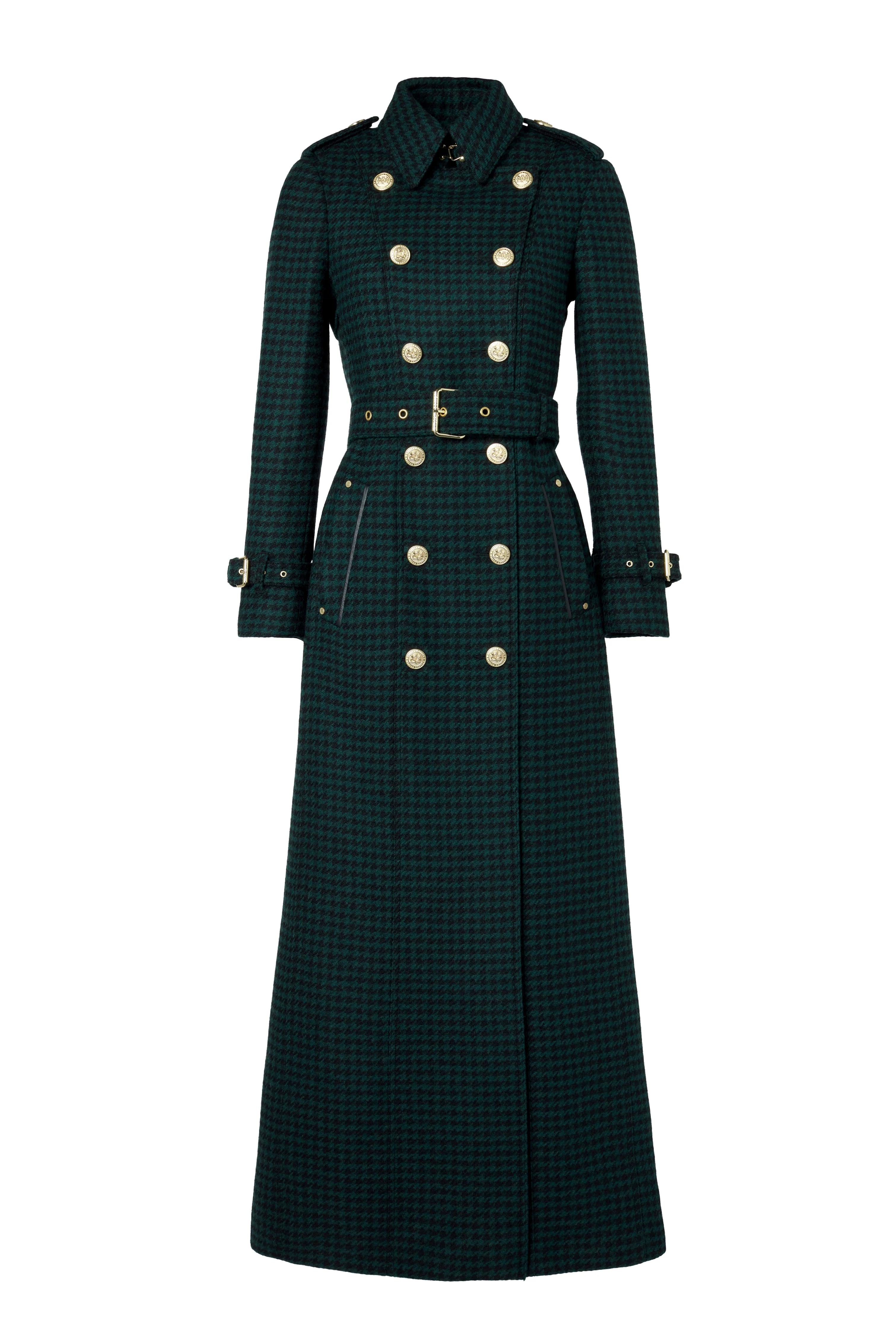 Full Length Marlborough Trench Coat (Emerald Houndstooth) | Holland Cooper