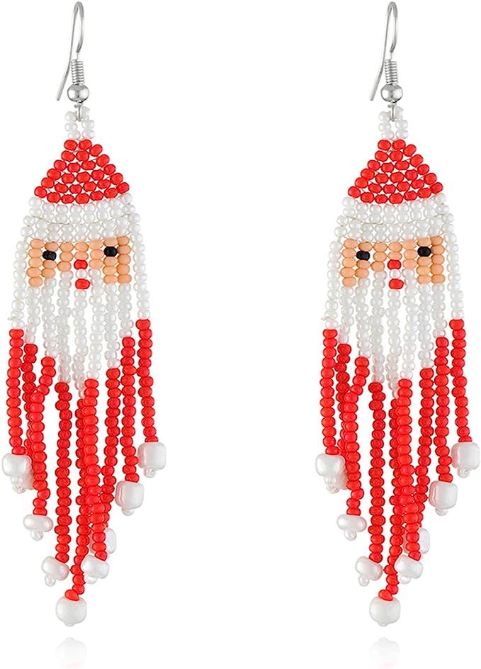 Christmas Earrings for Women Beaded Earrings Christmas Gifts Statement Earrings Winter Earrings H... | Amazon (US)