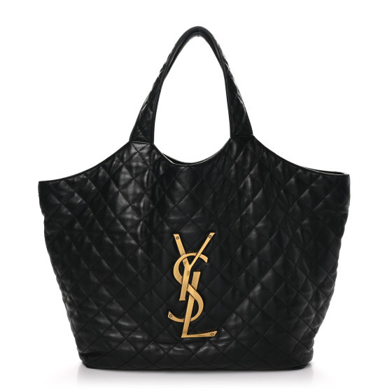 SAINT LAURENT Lambskin Quilted Maxi Icare Shopping Tote Black | FASHIONPHILE (US)