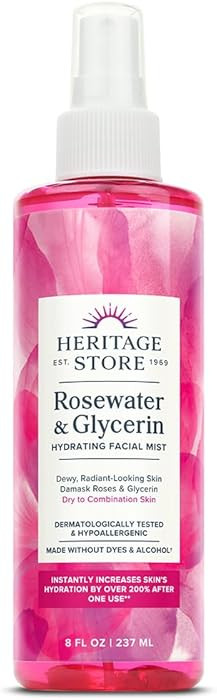 HERITAGE STORE Rosewater & Glycerin, Hydrating Mist for Skin & Hair, No Dyes or Alcohol, Vegan (8... | Amazon (US)