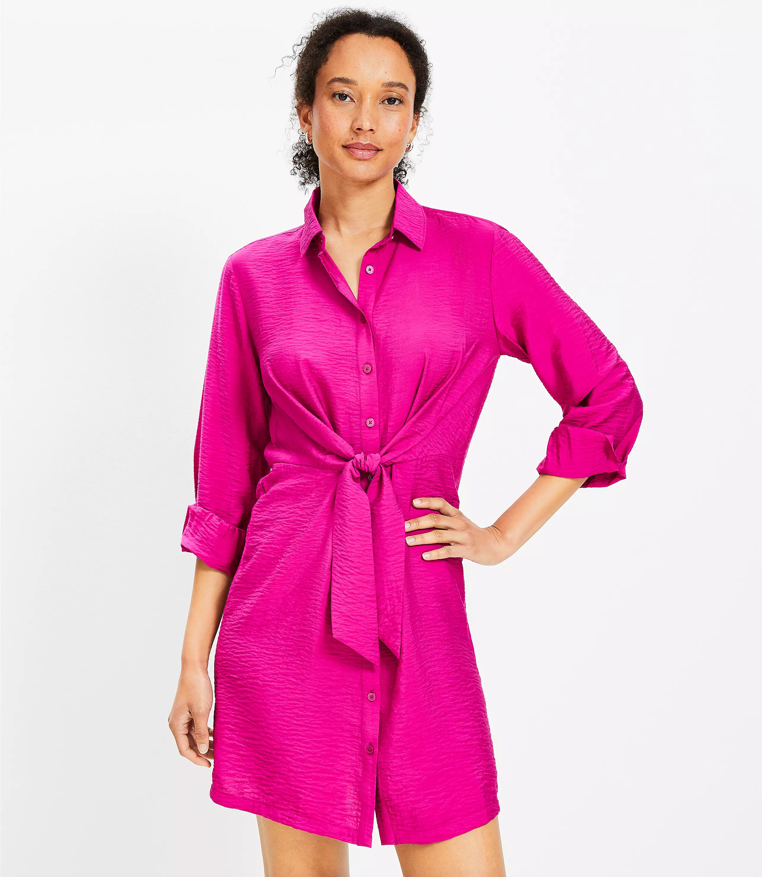 Dahlia Tie Front Mini Shirtdress | LOFT