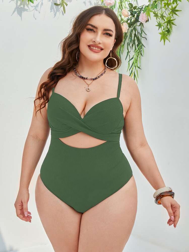 Plus Cut-out Push Up One Piece Swimsuit | SHEIN