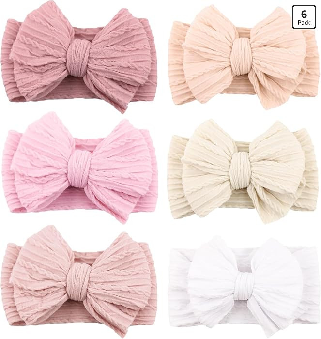 Niceye Handmade Baby Headbands Soft Stretchy Nylon Hair Bands with Bows for Newborn Infant Baby T... | Amazon (US)