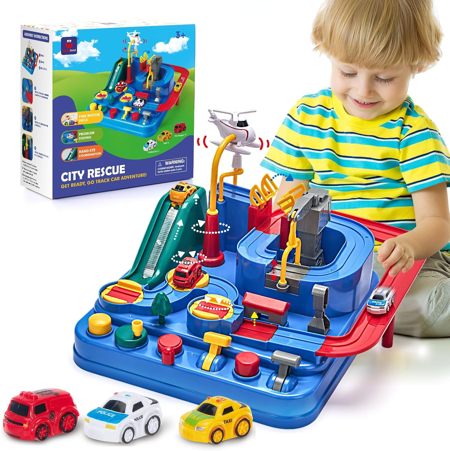 3 Year Old Boy Toys - Car Toys - Puzzle Track Rescue Racer Game Magnetic Helicopter - STEM | Montessori | Logical | Motor Skills Toys for Ages 2-4 | Amazon (US)