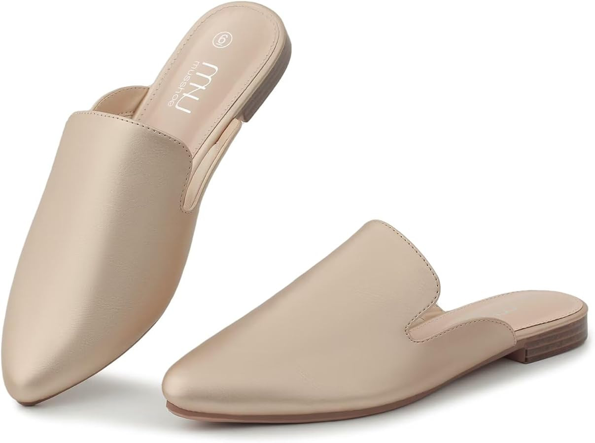 MUSSHOE Women\u2019s Pointed Toe Mule Flats: Comfortable Lightweight Slip On Backless Loafers wit... | Amazon (US)