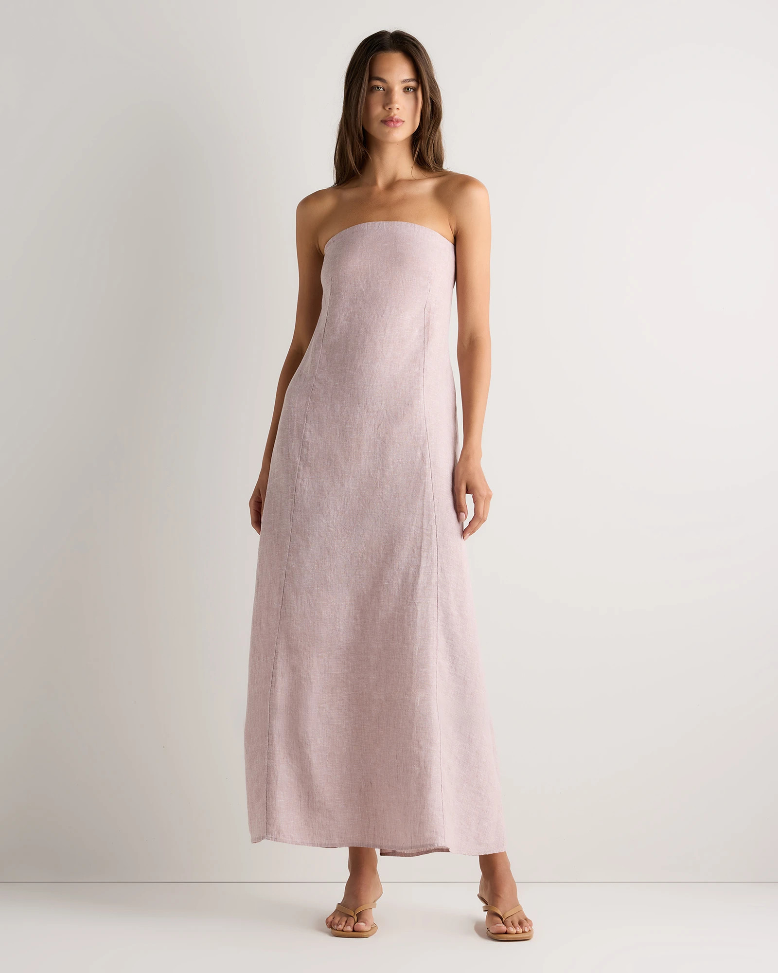 100% European Linen Strapless Maxi Dress in Vintage Pink Chambray | Quince