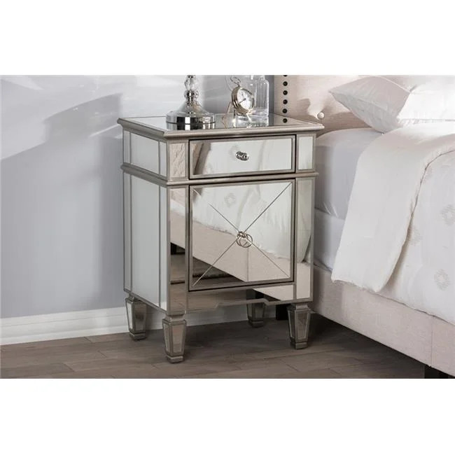 Baxton Studio RS2403 Claudia Hollywood Regency Glamour Style Mirrored Nightstand | Walmart (US)