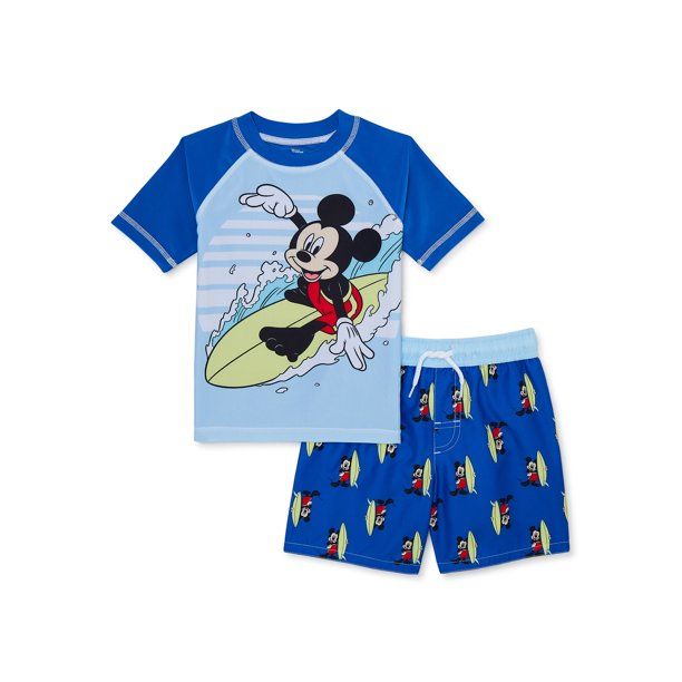 Mickey Mouse Toddler Boys Rash Guard and Swim Trunks Set with UPF 50, 2-Piece, Sizes 2T-5T | Walmart (US)