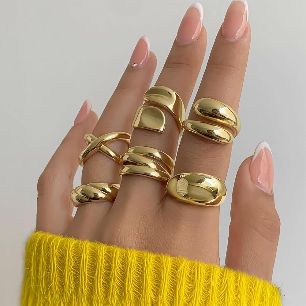 YEEZII Chunky Gold Rings for Women Non Tarnish, 18K Gold Plated Stackable Thumb Ring, Statement W... | Amazon (US)
