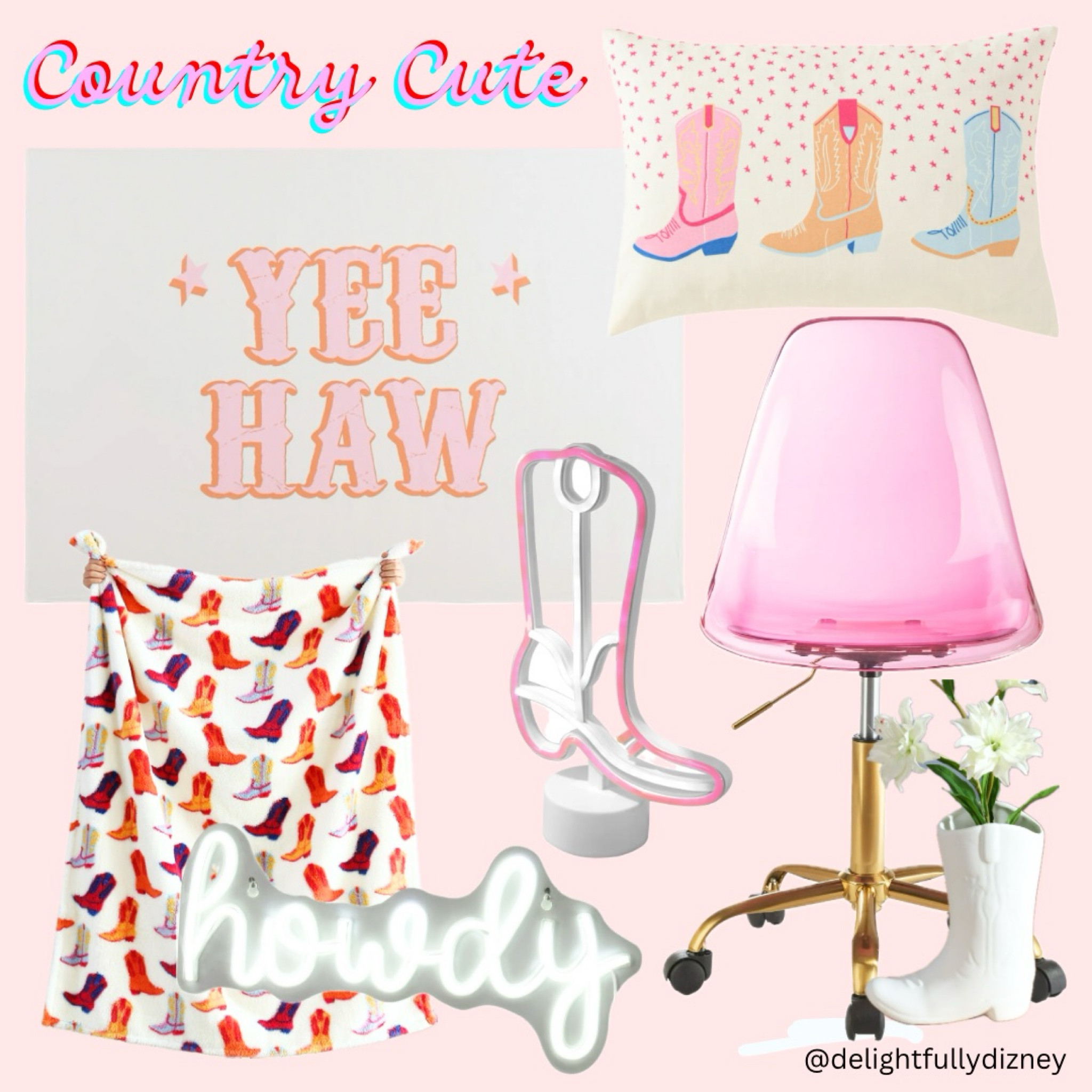 A new pink country cowgirl boot line is arriving just in time for back to school. This would make the cutest dorm room decor or girls room for a teen. I’m absolutely obsessed with the boots pillow. Give me anything cowgirl, pink, and disco and I’m here for it. 

#LTKBacktoSchool #LTKHome #LTKSummerSales