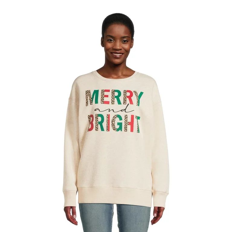 Way to Celebrate Women's Merry and Bright Graphic Sweatshirt, Sizes S-XXXL | Walmart (US)