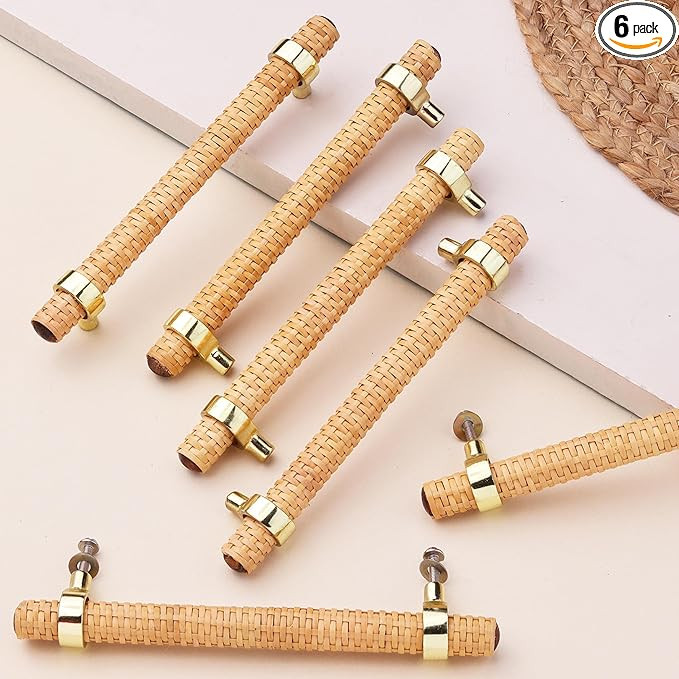 Indian Shelf 6 Piece Adjustable Drawer Pulls Decorative Rattan Boho Wood Cabinet Pulls Handles Un... | Amazon (US)