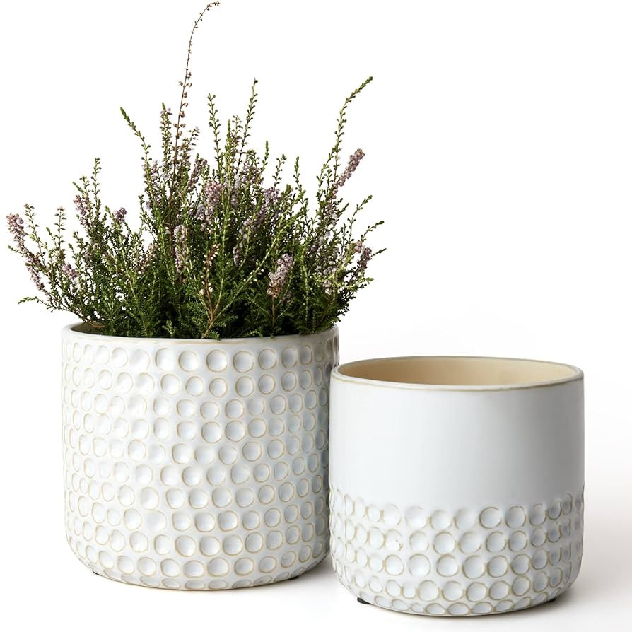 La Jolie Muse Ceramic Planter - 6.7+5.5 Inch Concave Dot Patterned Cylinder Flower Pot W/ Drain H... | Amazon (US)