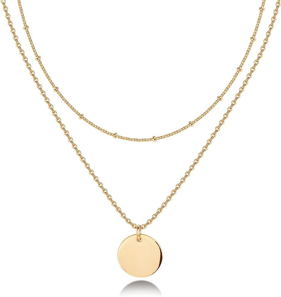 PAVOI 14K Gold Plated Layered Coin Pendant Necklace | Layering Necklaces for Women | Dainty Minim... | Amazon (US)