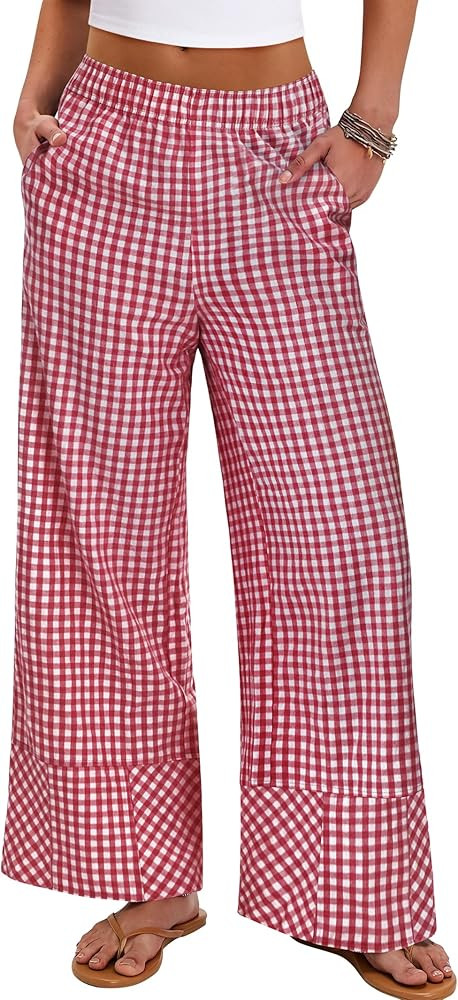 ANRABESS Womens Gingham Striped Boxer Pants Pajama Lounge PJ Bottoms Plaid Wide Leg Casual Cute F... | Amazon (US)